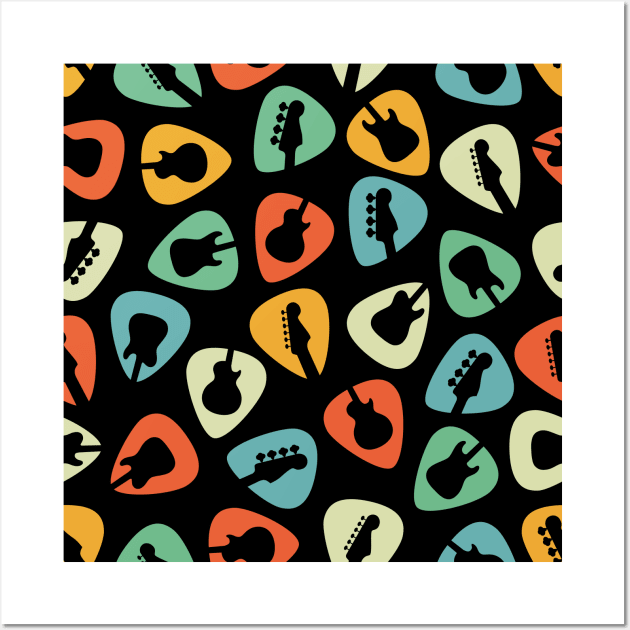 Guitar Pick Seamless Pattern Guitar Silhouette Retro Theme Wall Art by nightsworthy